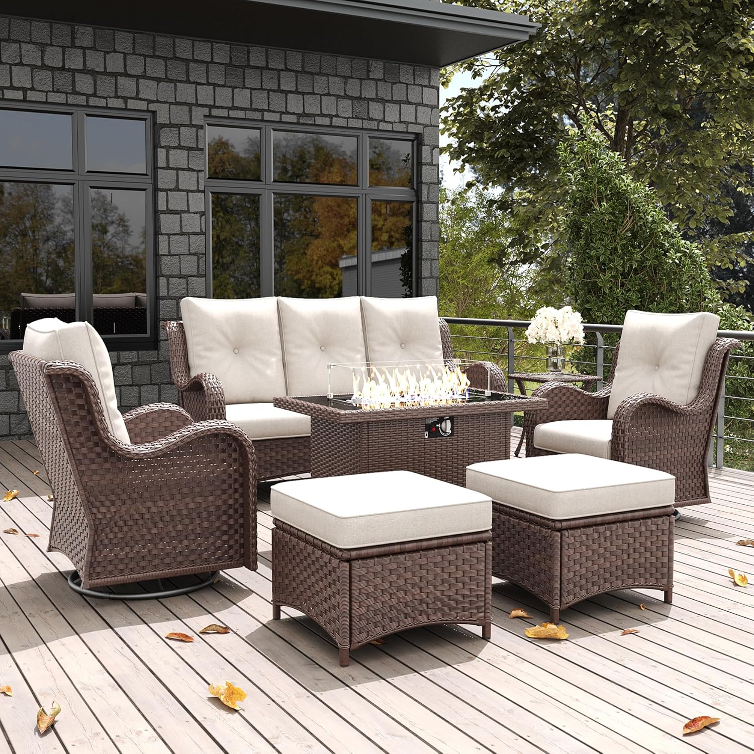 LayinSun 7 Pieces Outdoor Patio Furniture Set with Fire Pit