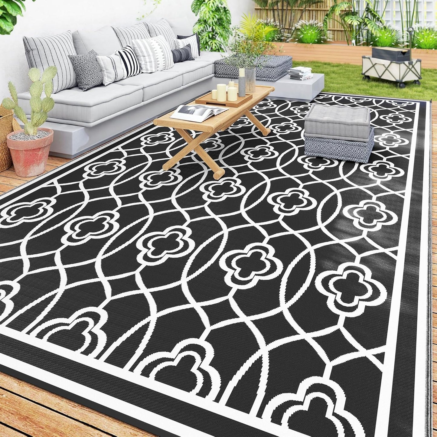 Outsunny Outdoor Rug for Patio - Waterproof Reversible Mat