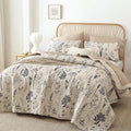 Quilts Queen Size Beige Botanical Quilt Set - Lightweight Comfort