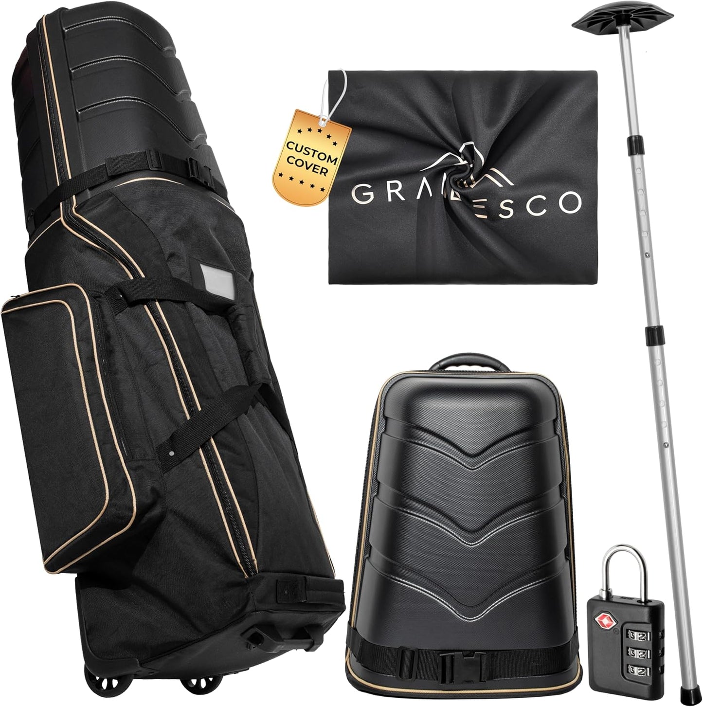 GRANDESCO Foldable Golf Bag Case: TSA Lock, Wheels, & Rod 