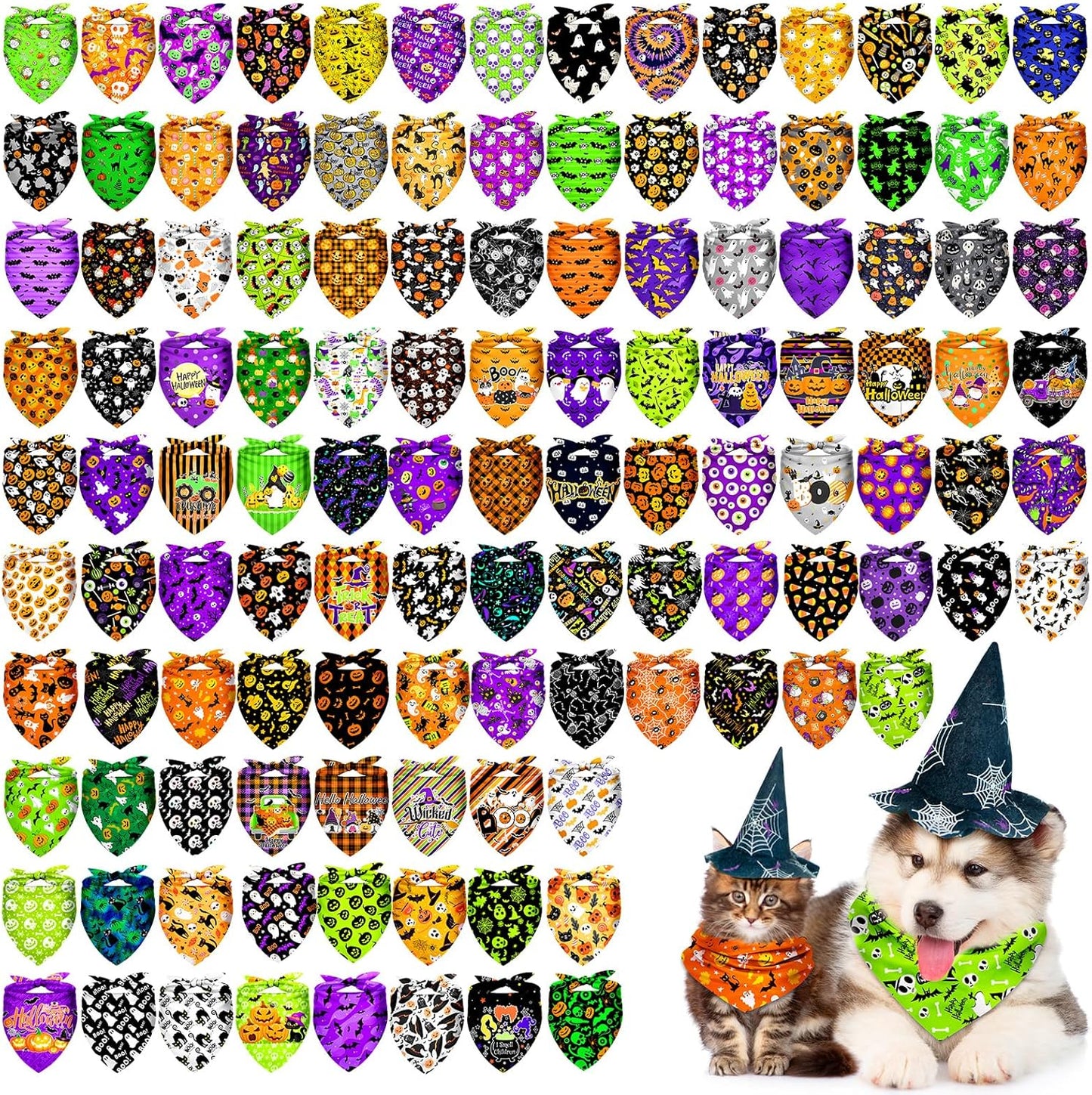 120Pcs Halloween Dog Bandanas Bulk for Festive Pet Style