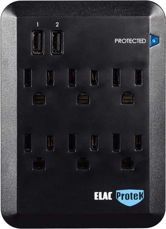 ELAC 6-Outlet Surge Protector with USB Charging