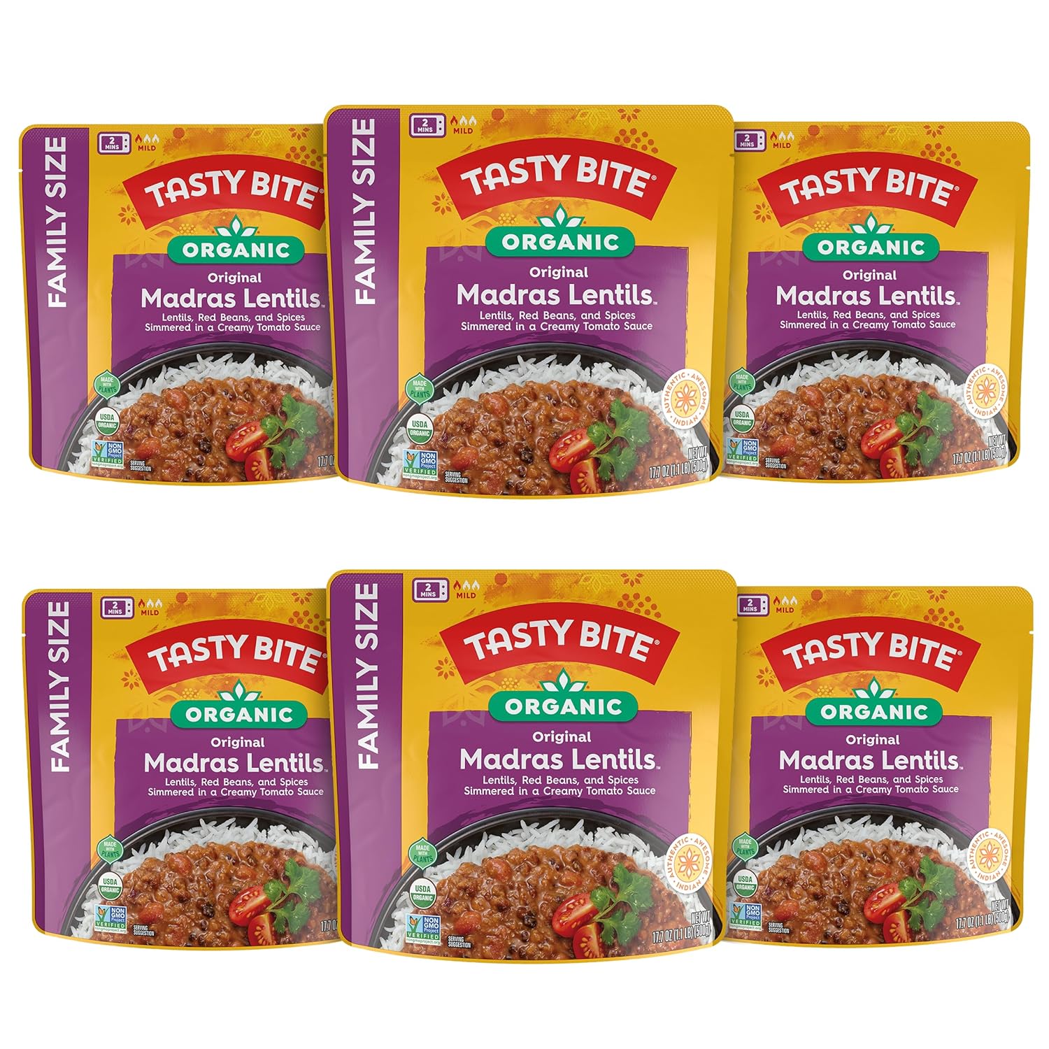 Tasty Bite Family Size Madras Lentils - Authentic Indian Meal