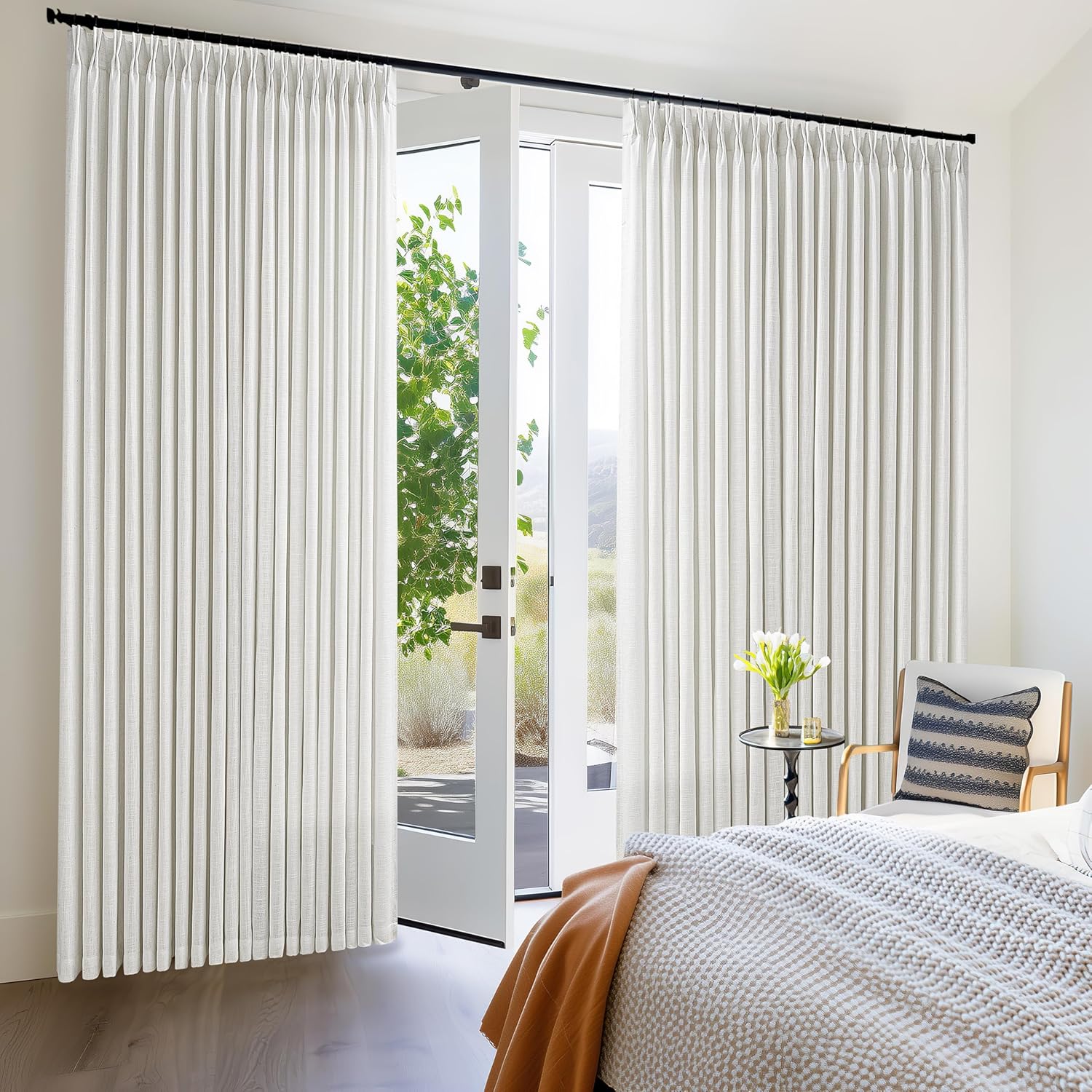 Ivory White Pinch Pleated Linen Curtains for Elegant Spaces