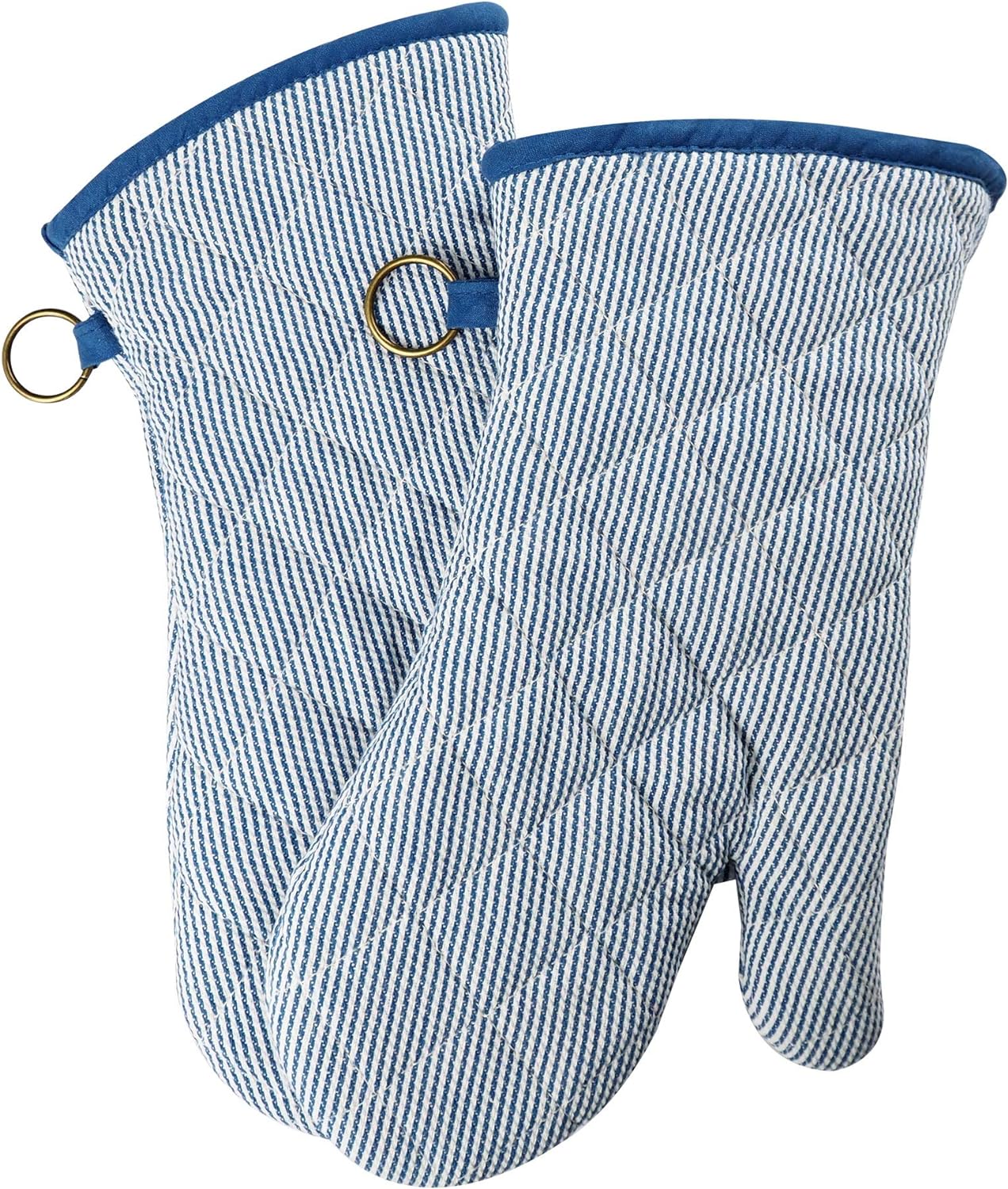 Premium Heat Resistant Cotton Oven Mitts - Blue2