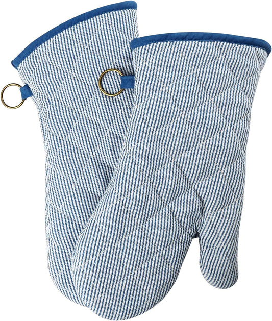 Premium Heat Resistant Cotton Oven Mitts - Blue2
