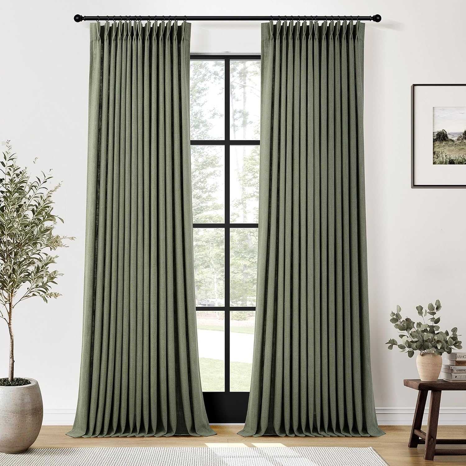 Sage Green Pinch Pleated Linen Curtains for Elegant Spaces