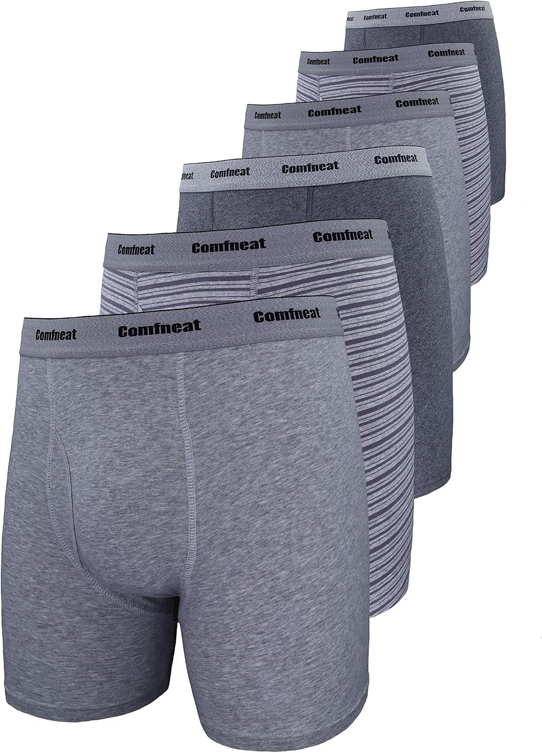 Comfneat Men's 6-Pack Boxer Briefs Soft Breathable Underwear