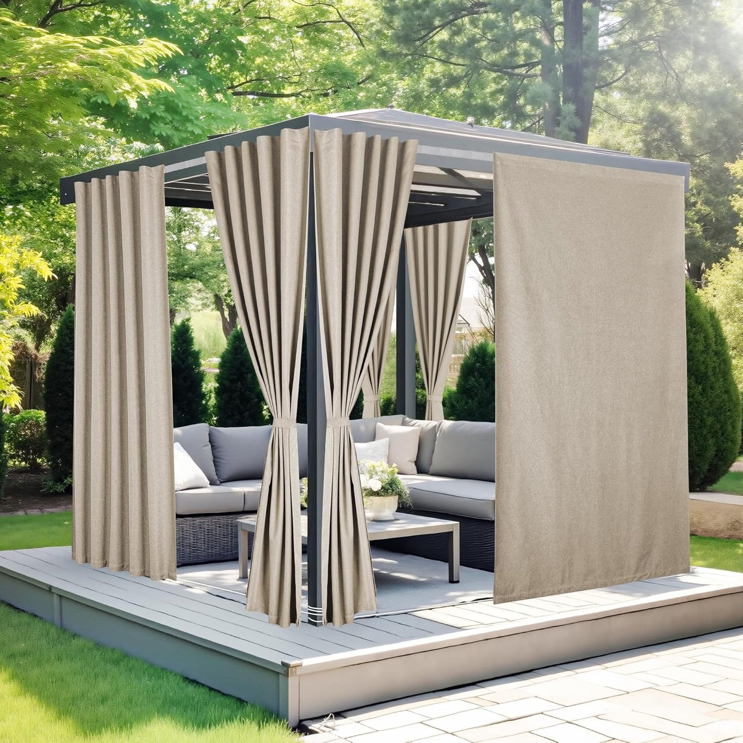 NICETOWN 100% Blackout Linen Outdoor Curtains for Patio