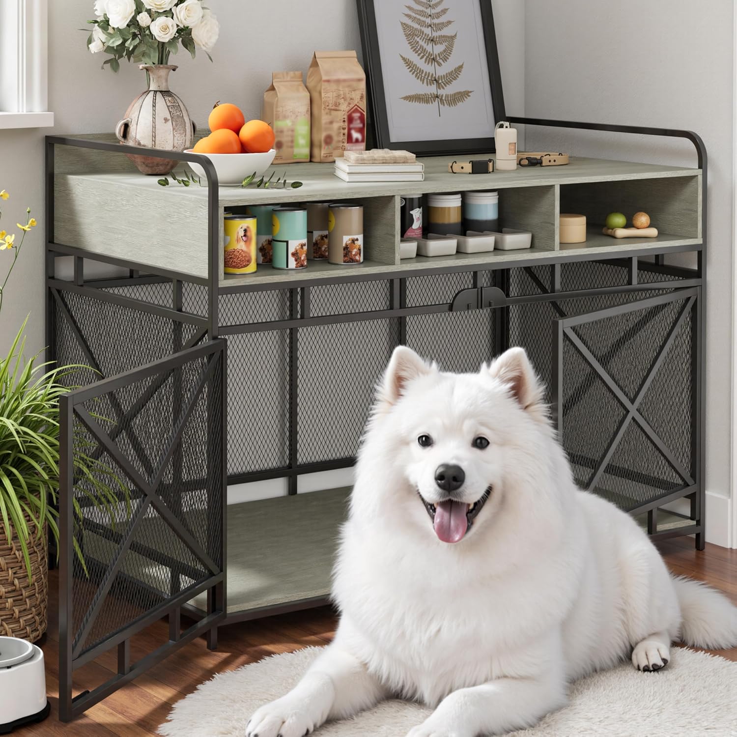 Stylish 48in Heavy Duty Wooden Dog Crate End Table for Pets