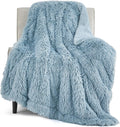 Fuzzy Sherpa Faux Fur Blue Twin Blanket - Cozy, Reversible Comfort