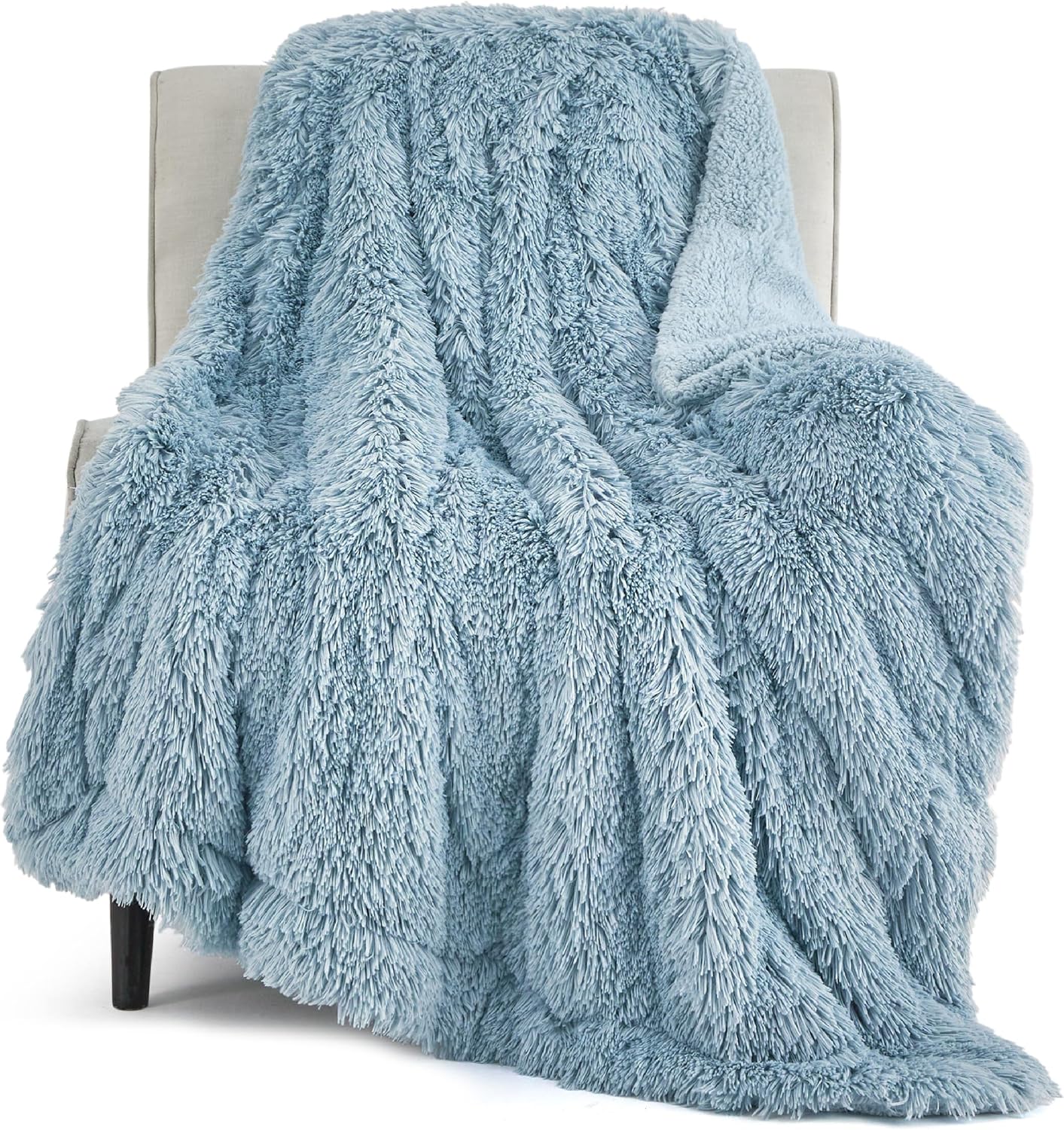 Bedsure GentleSoft Fuzzy Sherpa Faux Fur Blue Twin Blanket