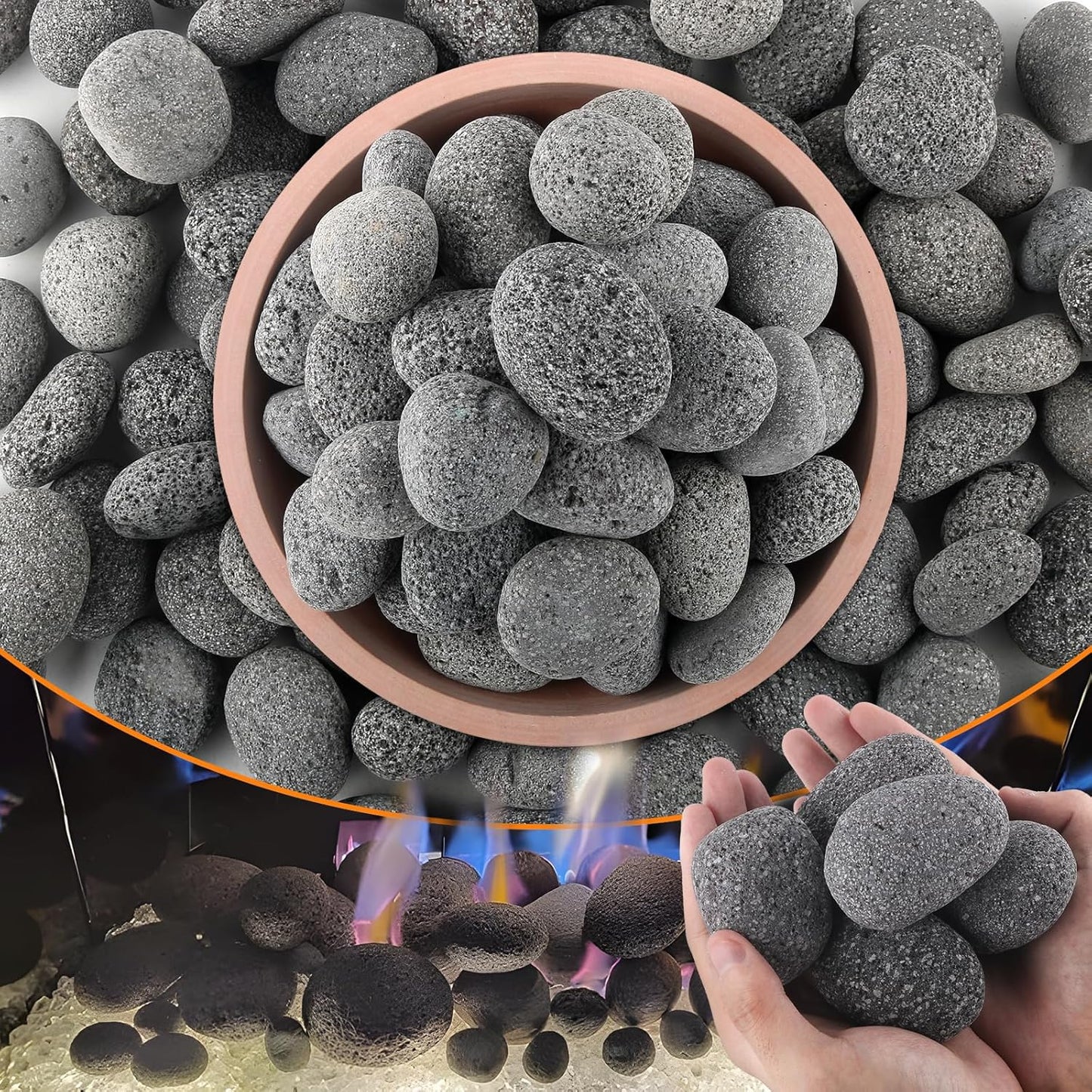 Natural Lava Rocks for Fire Pit - 18 Lb Tumbled Pebbles