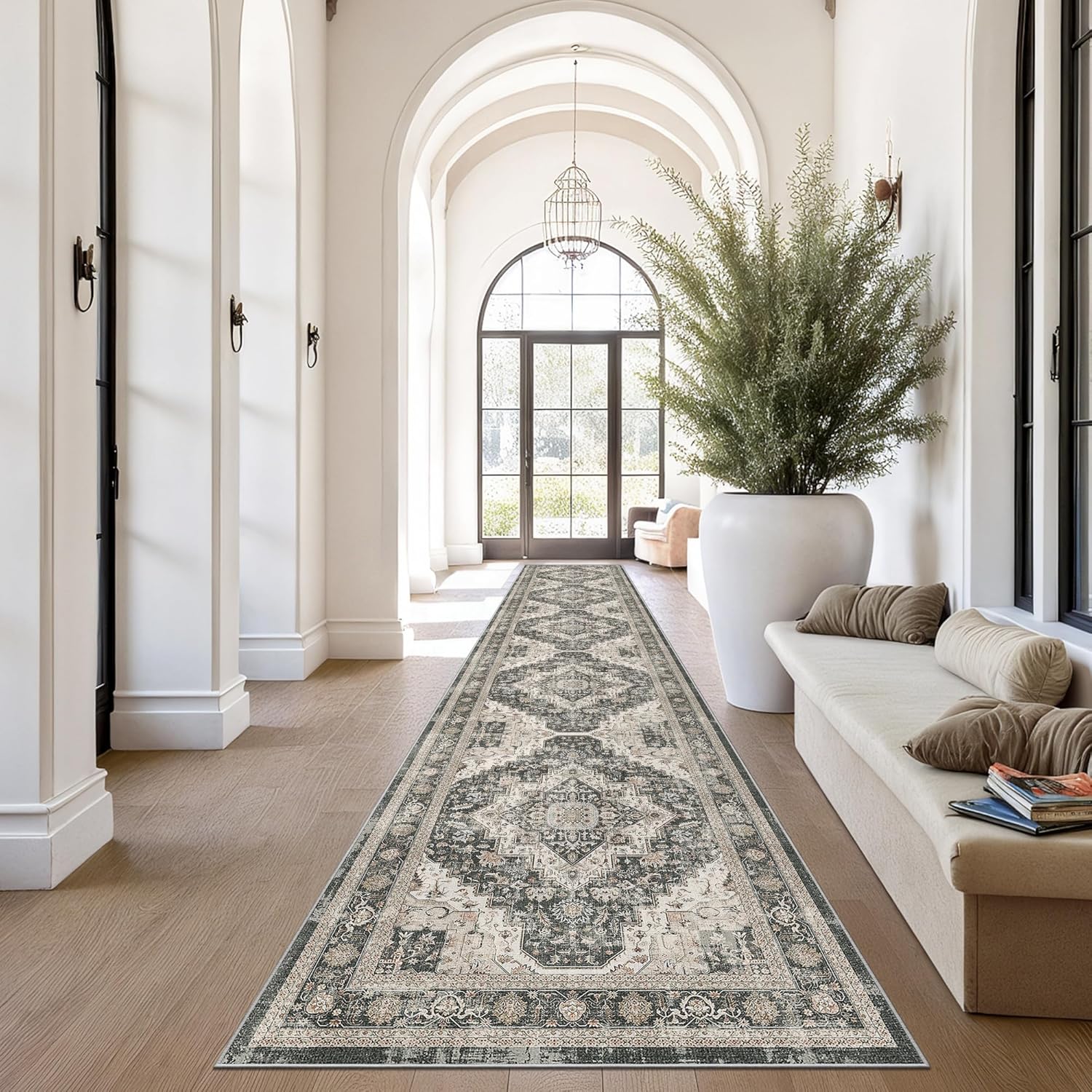Washable Runner Rug 2ft 6inx14ft for Hallways, Anti-Slip Design