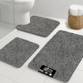 Grey Chenille Bathroom Rug Set 3 Piece - Plush Absorbent Bath Mats
