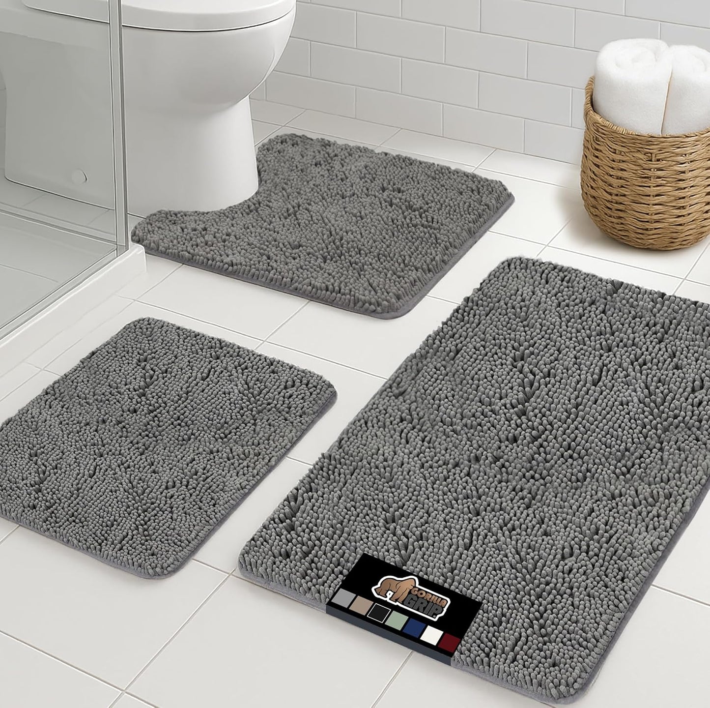 GORILLA GRIP Bathroom Rug Sets 3 Piece Plush Chenille Mats