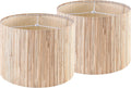 Boho Drum Lamp Shade 13 in Set of 2 - Natural Straw Midcentury Style