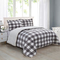 King Size Buffalo Plaid Micromink Sherpa Comforter Set - Gray/White
