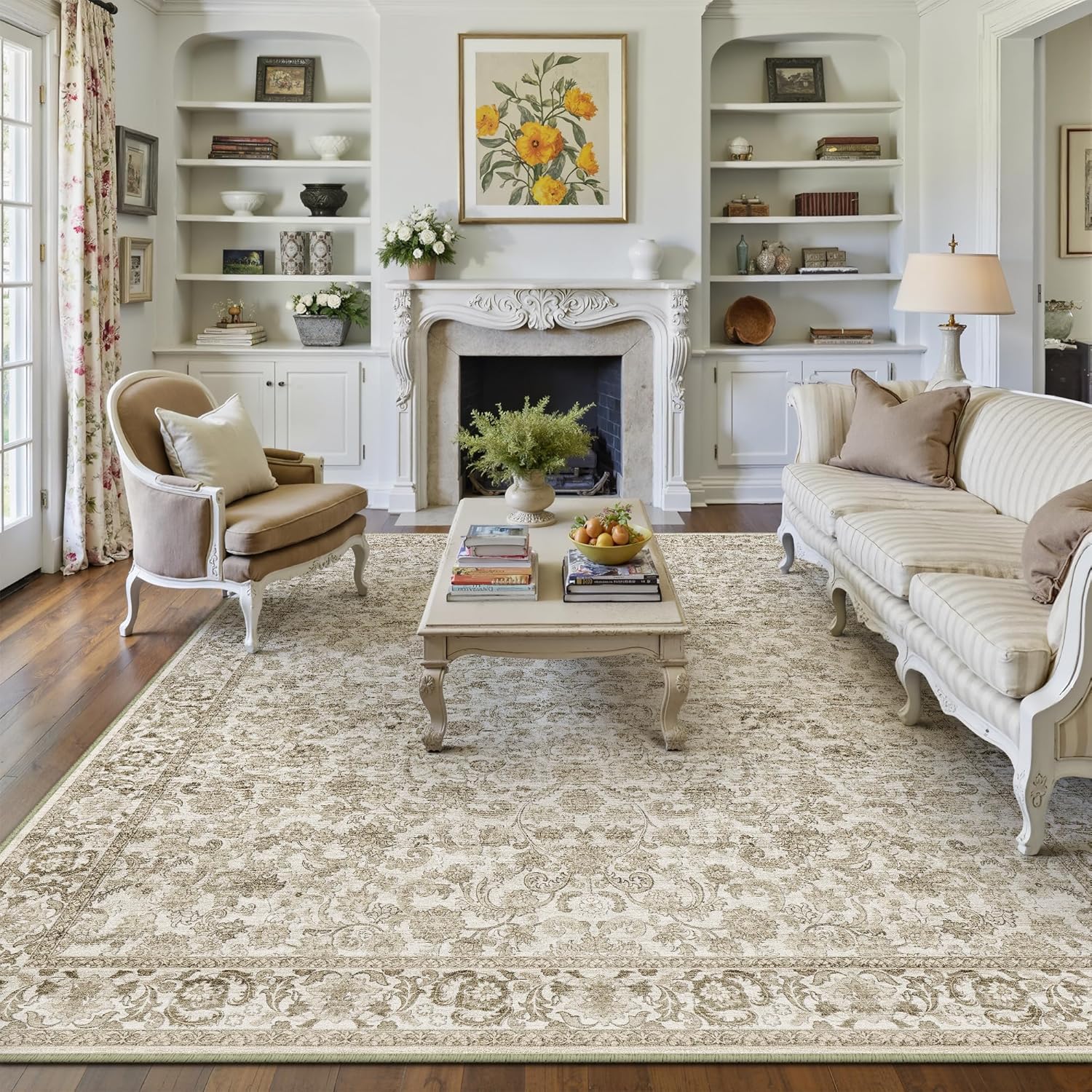Brown Area Rug 9x12 Machine Washable for Living Room Use