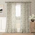 Floral Linen Curtains 90 in Length Charcoal Greenish Black - Vintage
