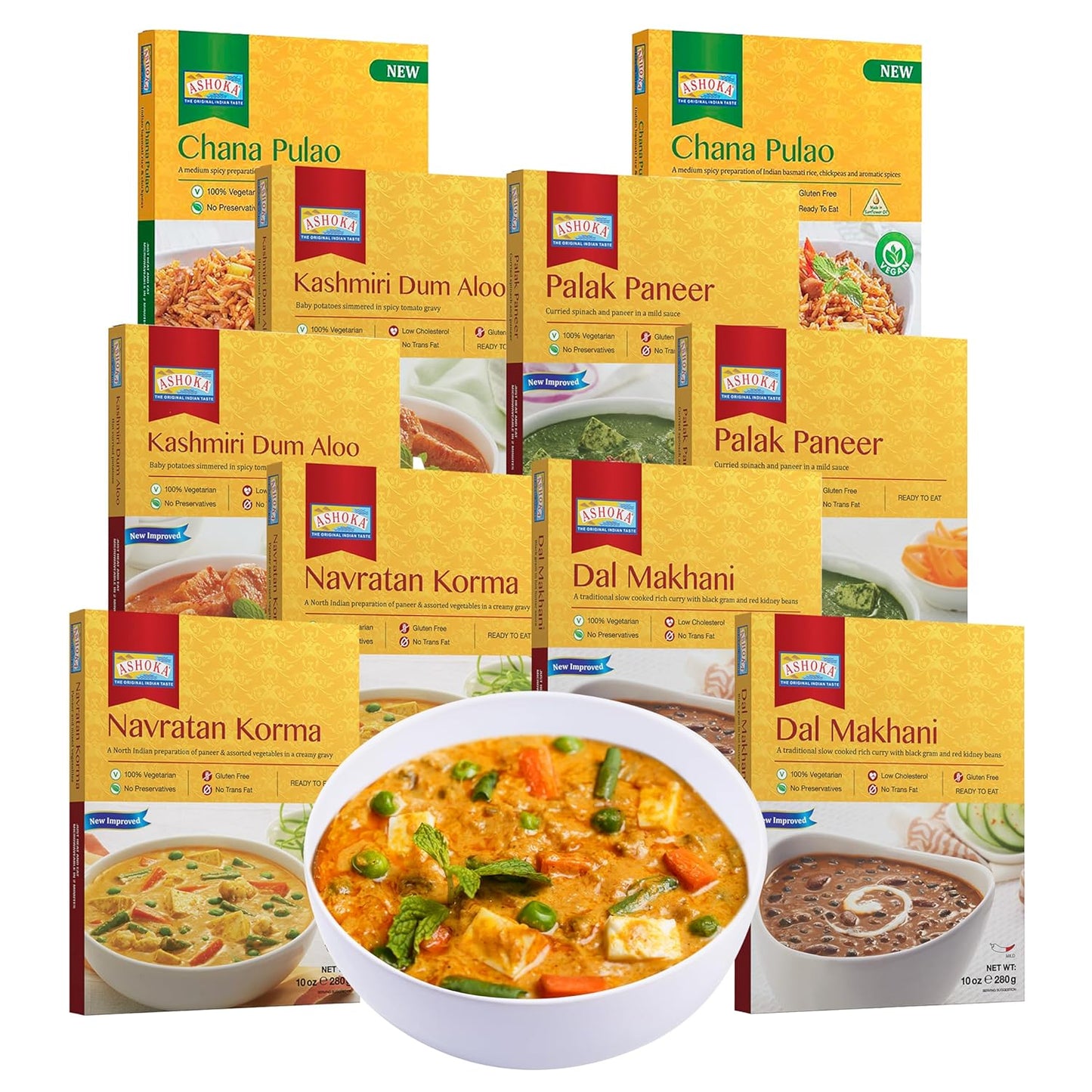 Ashoka Ready to Eat Meals Variety Pack - Authentic Indian Cuisine