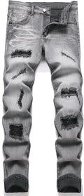 OIIIO Men's Patch Ripped Stretch Regular Fit Jean (Style WSKL)
