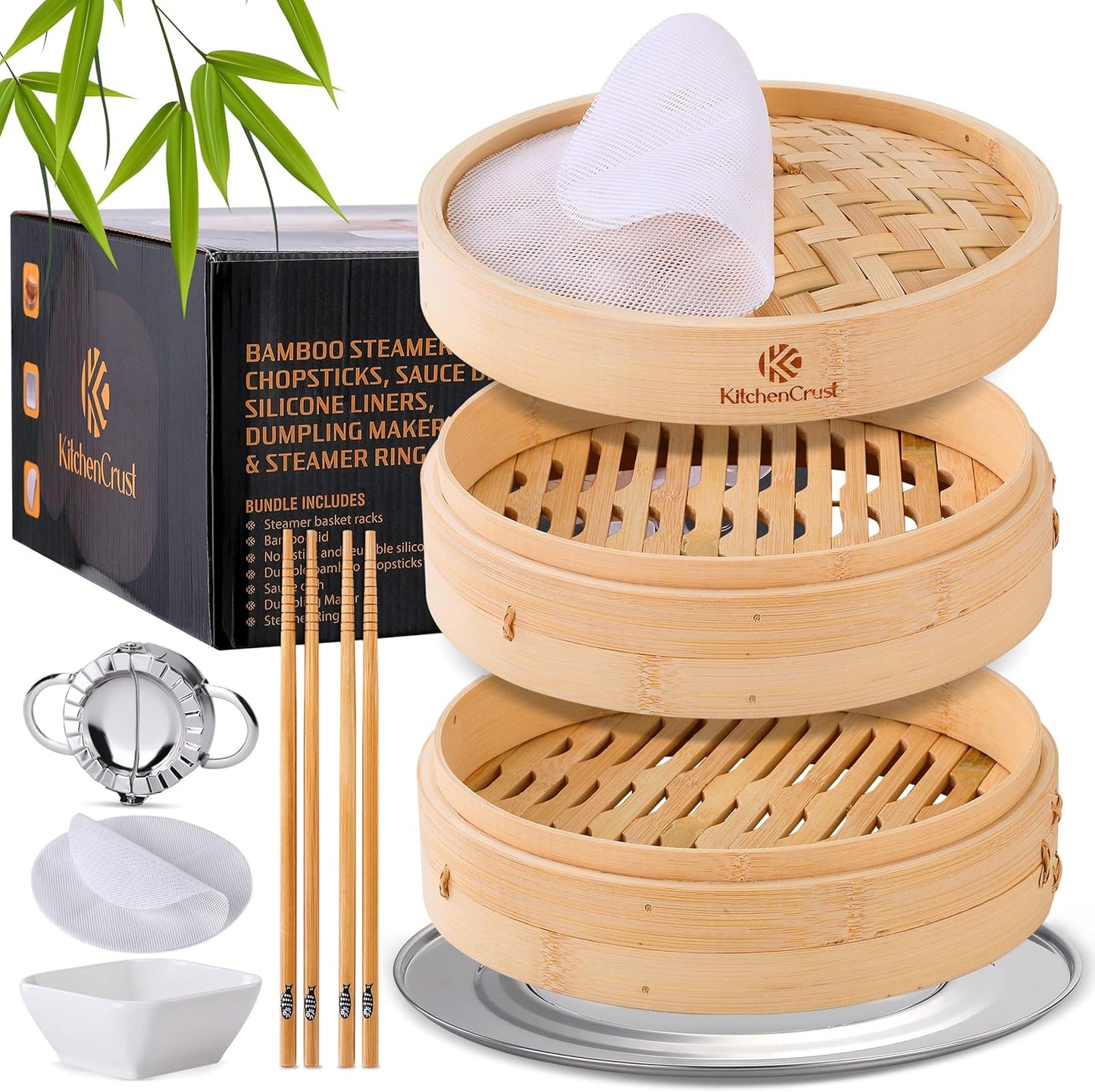 KitchenCrust Bamboo Steamer Bundle - Healthy Steaming