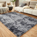 Floralux Large Shag Area Rug 6x9 - Ultra Soft Tie-Dyed Dark Grey