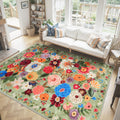 Washable Area Rug 8x10 Green - Soft, Stain-Resistant Floral Rug