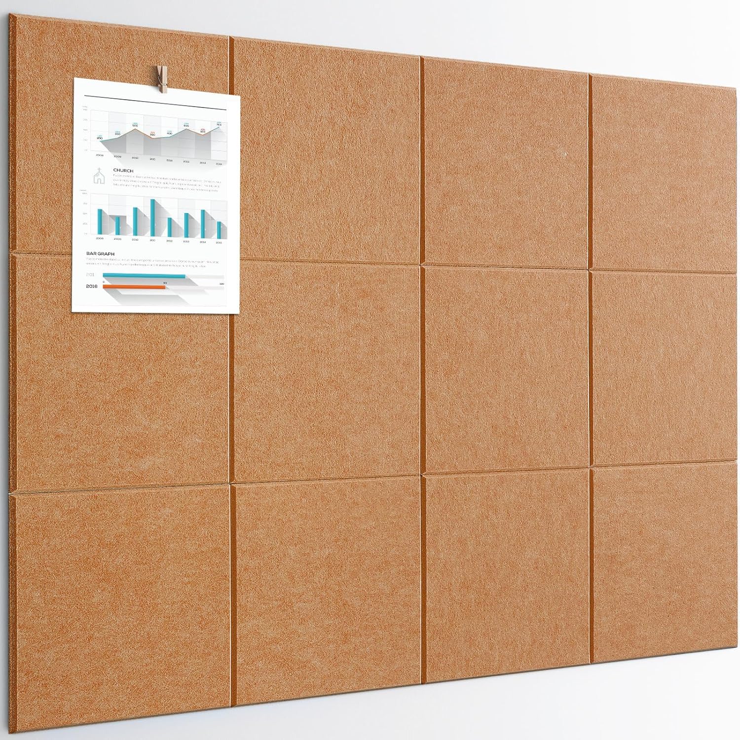 Large Bulletin Board Set with Felt Wall Tiles for Versatile Use