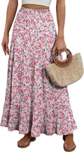 Womens Maxi Skirt High Waist Tiered A-line Flowy - Boho Vacation