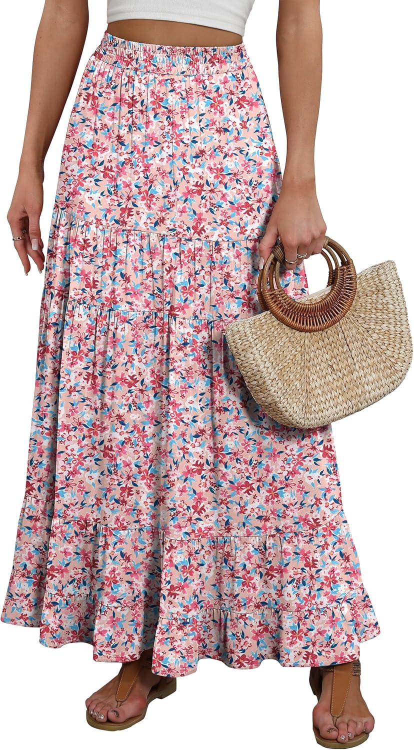Maxi Skirt for Women - Elastic High Waist A-line Flowy Style