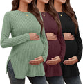 3 Pack Women's Maternity Shirts Ribbed Long Sleeve Tunic Tees you