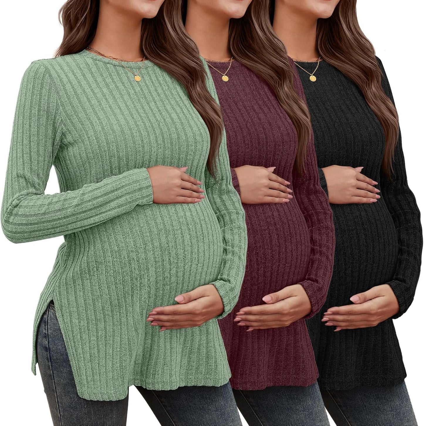 3 Pack Women's Maternity Shirts for Stylish Pregnancy Wear