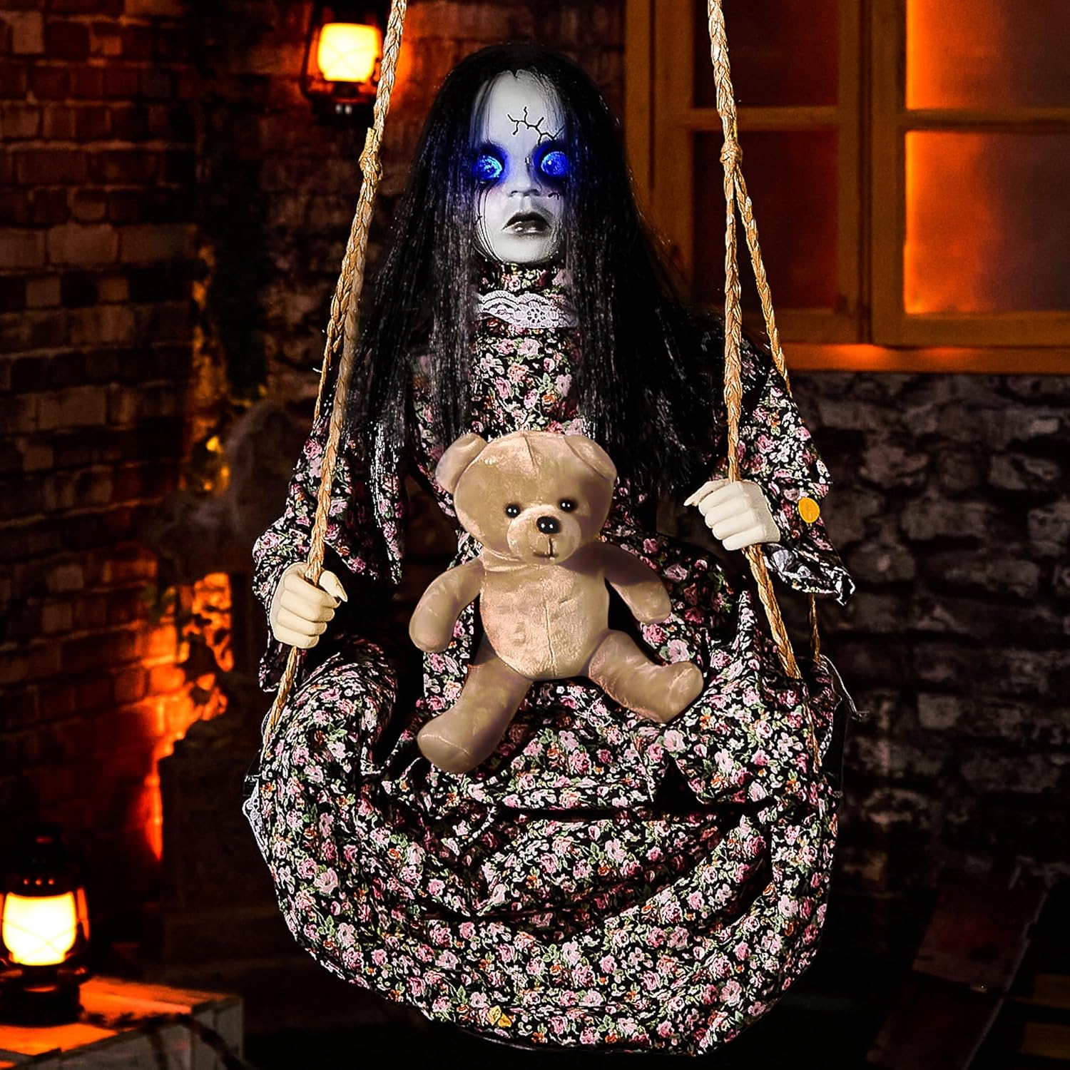 Creepy Halloween Animatronics Hanging Swinging Doll Decor