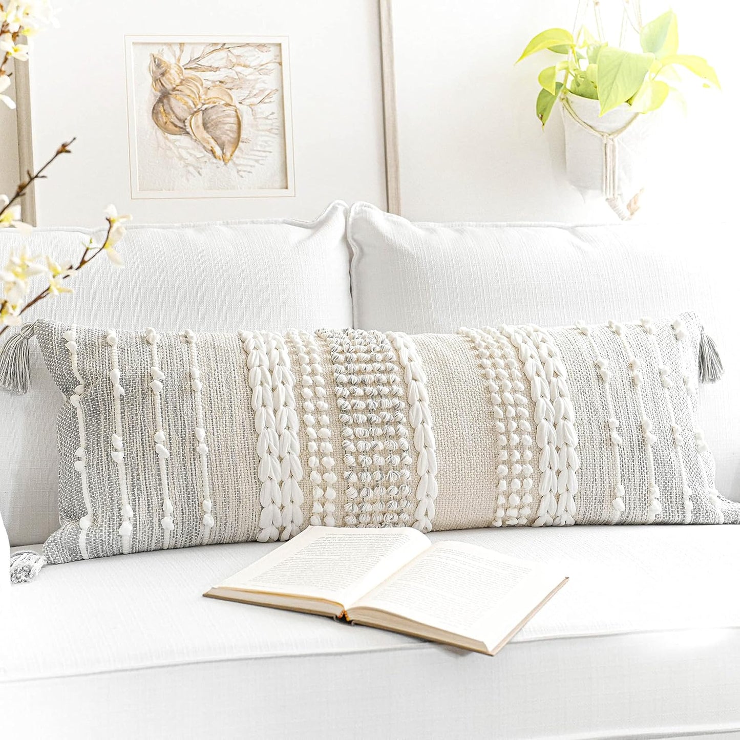 Gray Decorative Lumbar Pillow Cover 14x36 for Modern Spaces