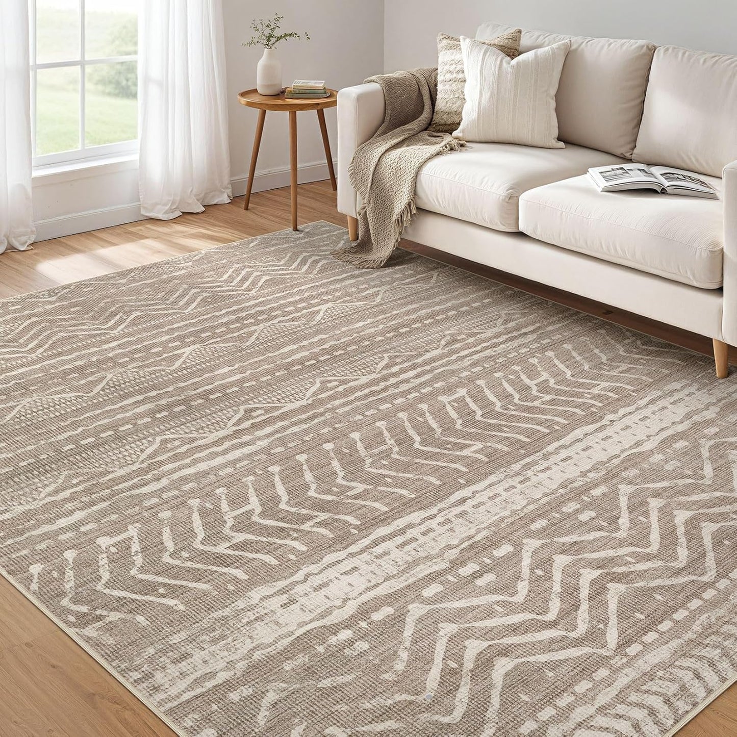 Nakagishi 5x7 Area Rugs: Washable Boho Soft Neutral Carpet