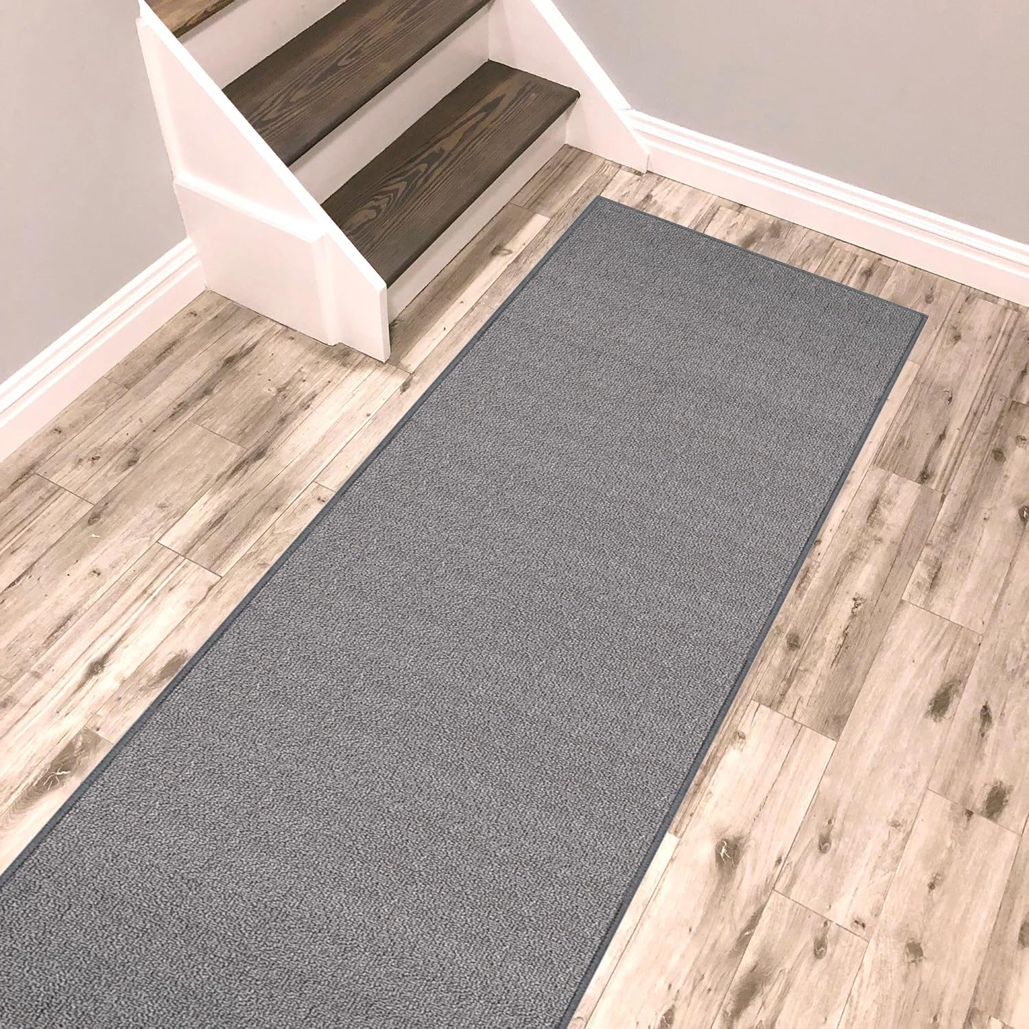 Custom Size Grey Solid Rubber Backed Non-Slip Hallway Runner Rug
