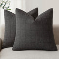 Linen Check Throw Pillow Covers 26x26 in - Neutral Farmhouse Set