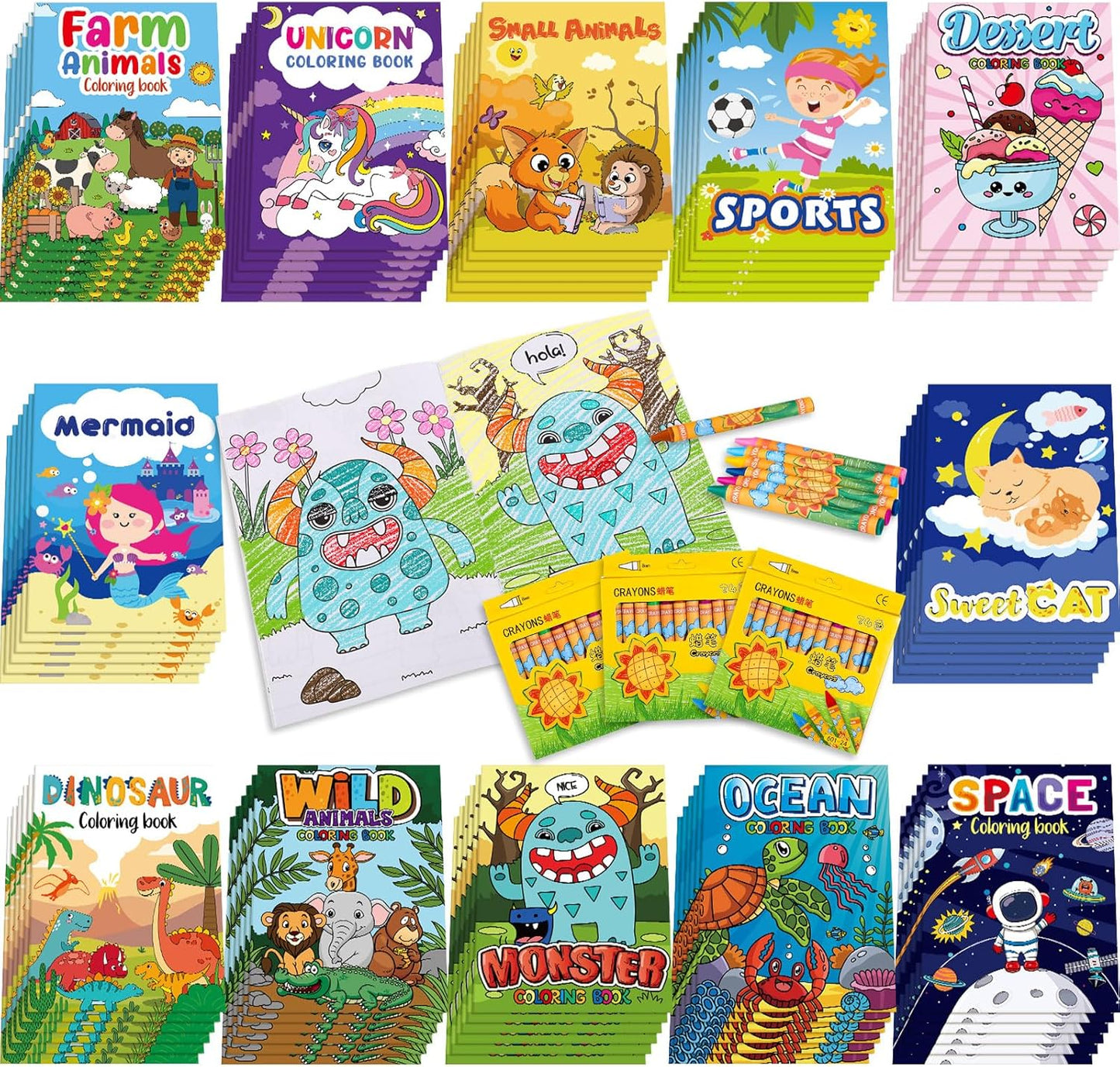 144 Pcs Coloring Books with Crayons for Kids Fun Activities