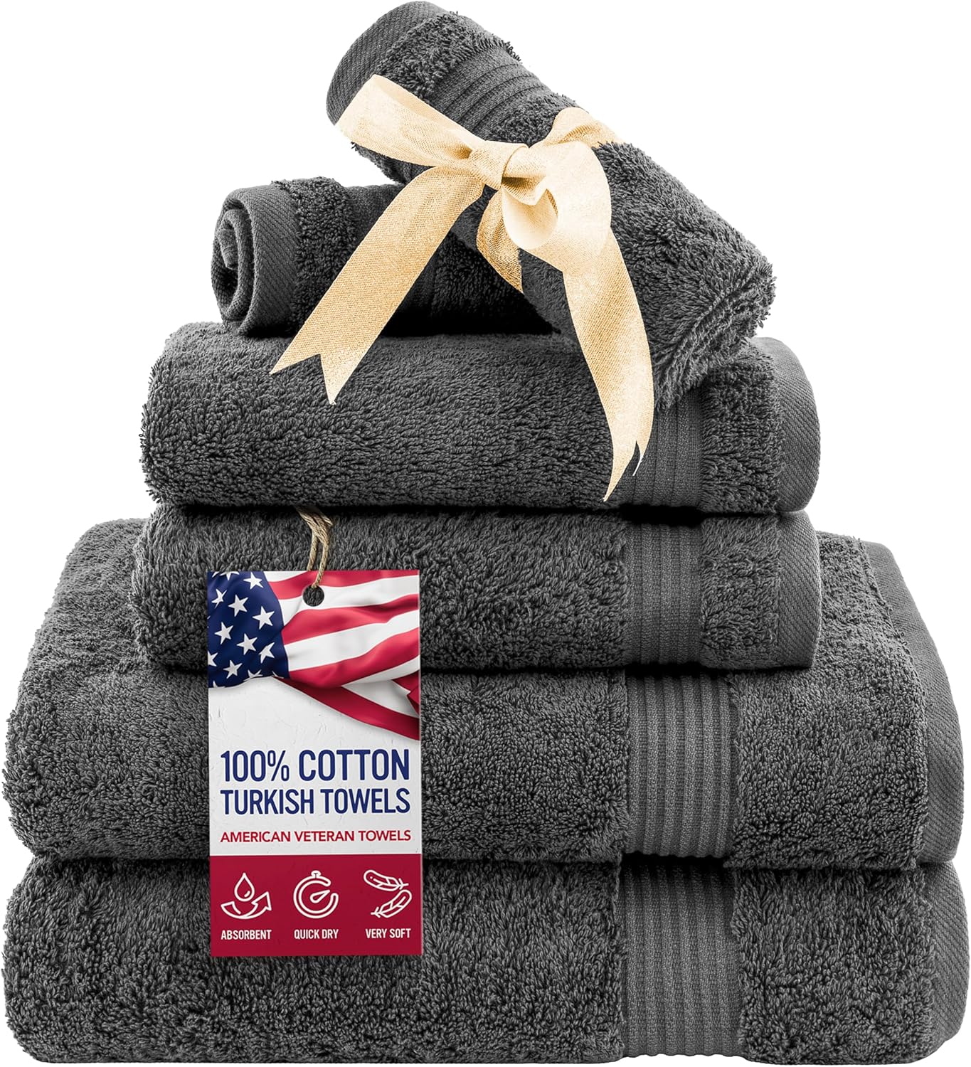 American Veteran Towel 6 Piece Set for Luxurious Bathroom Use