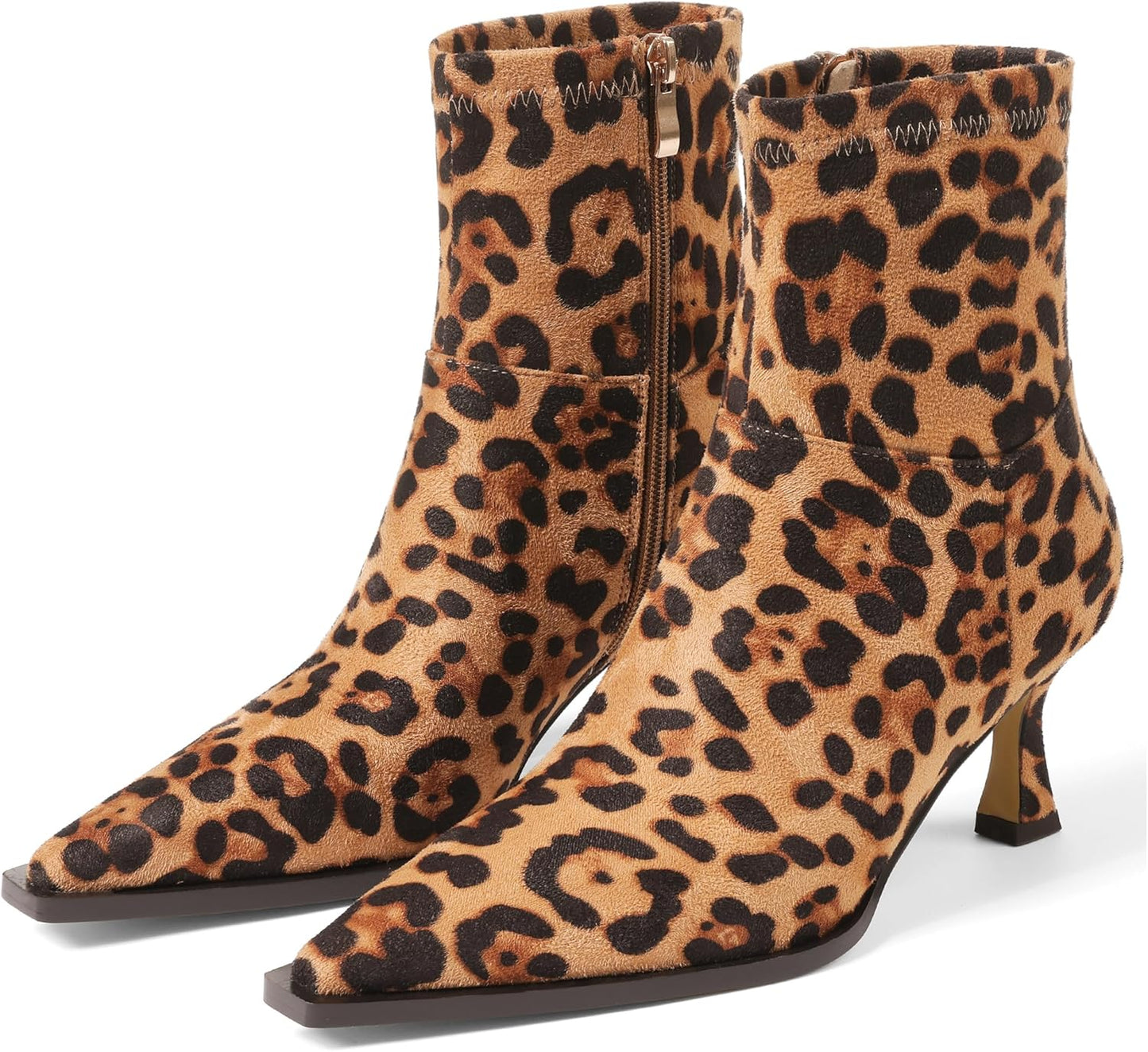 Womens Brown Suede Fall Boots with Side Zip and Kitten Heel