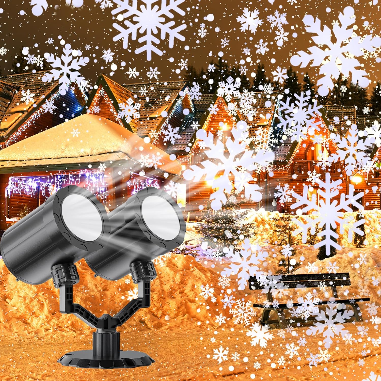 Elsture Snowflake Projector Lights - Rotating LED Snowfall Spotlight