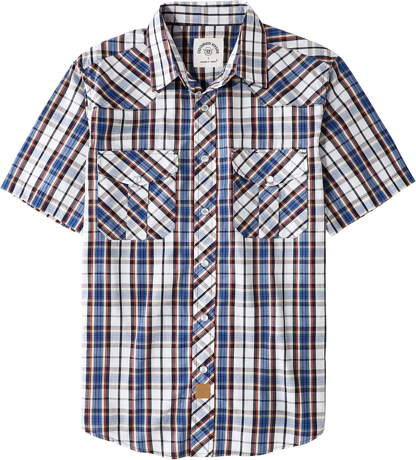 Dubinik Short Sleeve Plaid Pearl Snap Shirts for Men Casual Wear