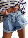 Womens Jean Shorts Stretchy Denim Shorts with Pockets - Relaxed High