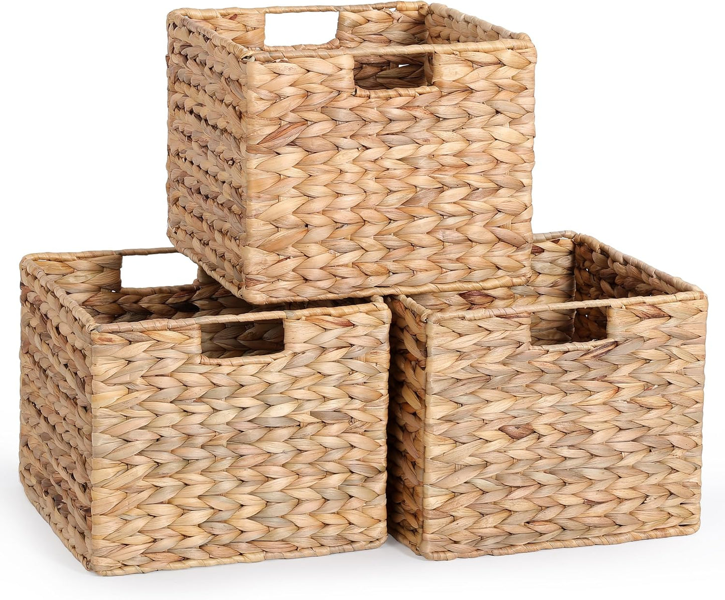 12x12x10 Water Hyacinth Storage Basket Set of 3 for Home
