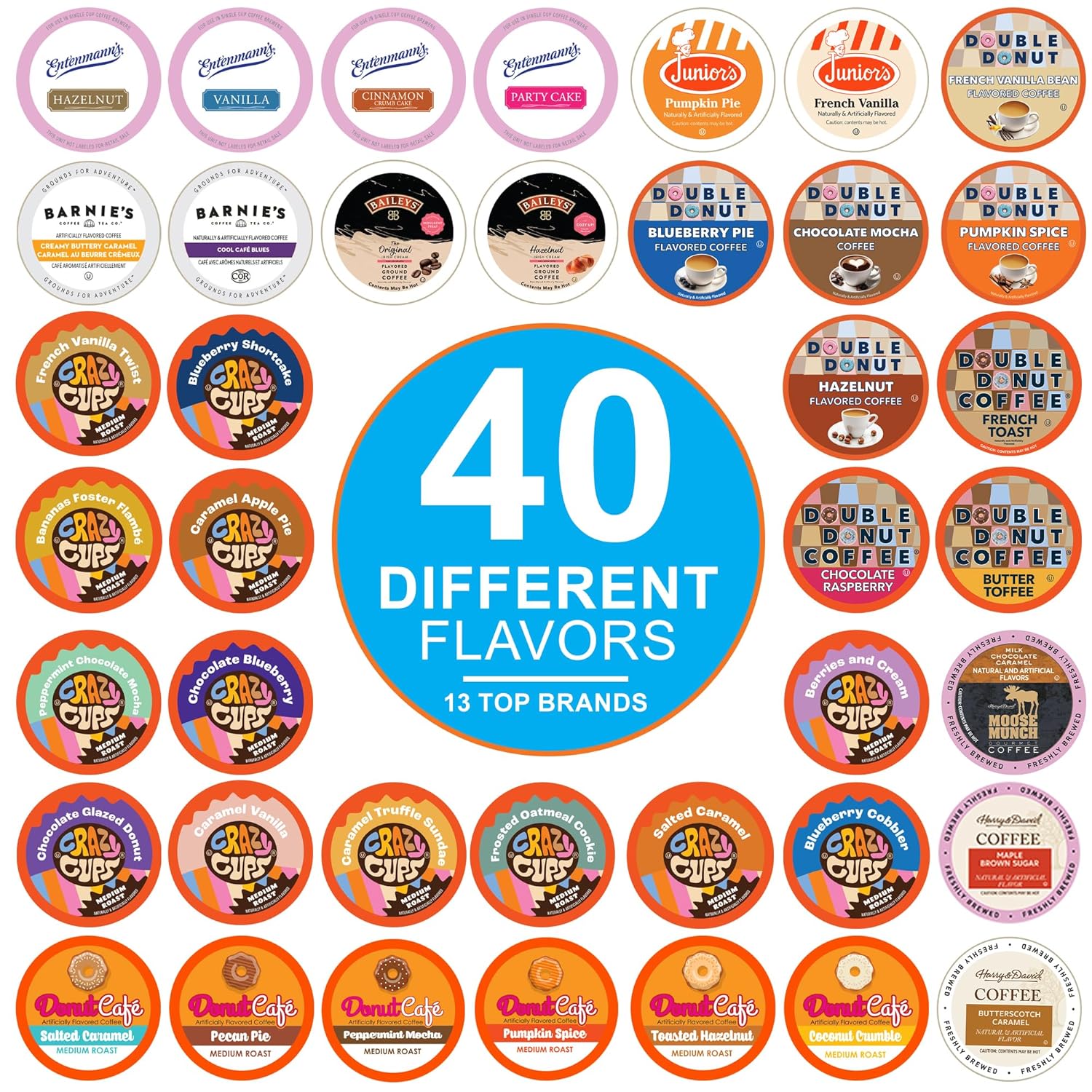 Crazy Cups Assorted Flavored Coffee Pods - 40 Pods