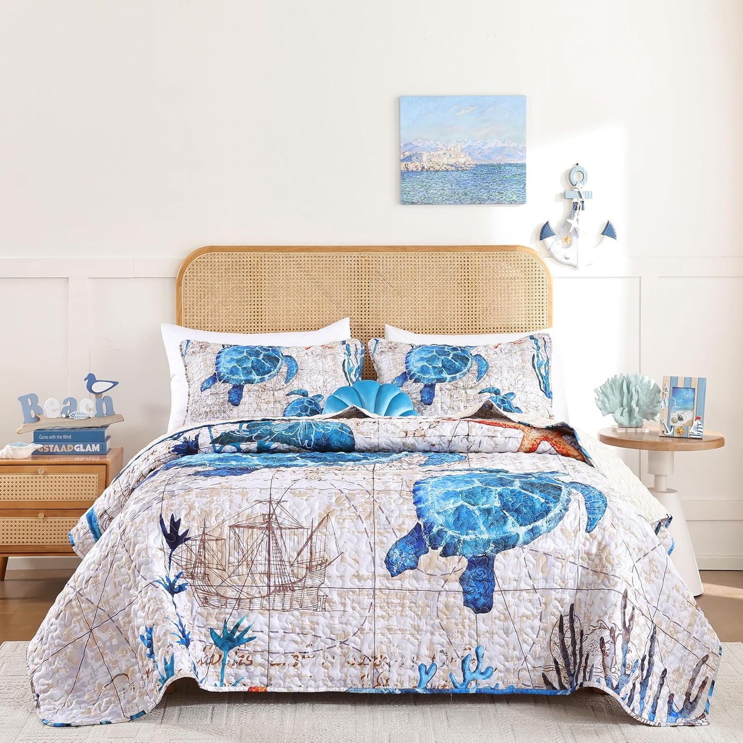 Coastal Quilts Bedding Set King Size with Sea Turtles Design