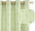 Grass Green French Country Curtains 63 in - Boho Leaf Jacquard