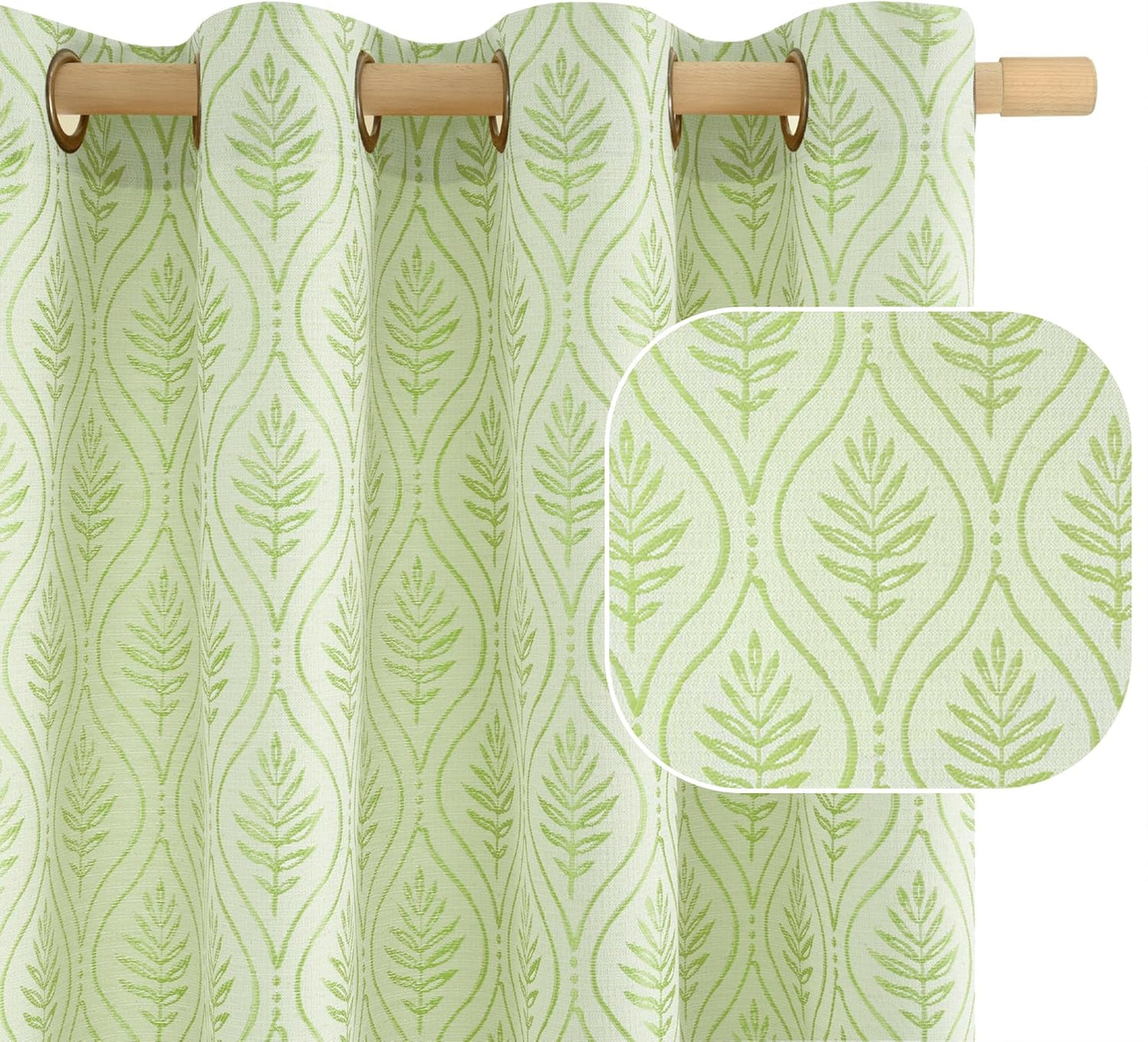 Grass Green French Country Curtains for Boho Vintage Decor